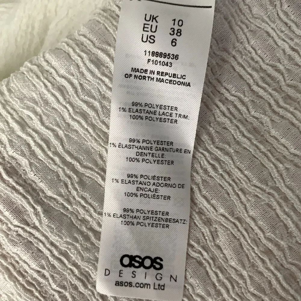 ASOS Design Textured White Crochet Trim Wrap Long Sleeve Mini Dress Size 6 - Picture 12 of 12
